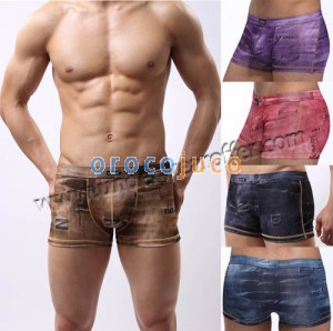 New Sexy Men’s Super Smooth Cowboy Style Underwear Soft Jeans Pattern Pouch Boxers Asia Size M L XL 5 Colors For Choose MU367