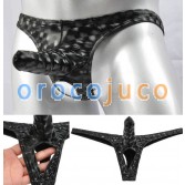 Neue Männer Bikini Lange Tasche T-Back 3D Muster Nuts Thong Faux Ball Loch Unterwäsche MU407