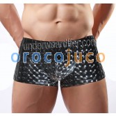 Les hommes brillants des boxeurs brillants 3D en cuir comme la pochette Trunks Soft Bottom Pants Underwear MU405S