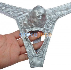 Hommes Pouch Underwear 3D Motif T-Back Ball Out Faux Trou court pour String Scrotum MU408