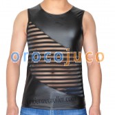 Camisetas sin mangas Avant Garde Hombres Leater Chaleco de malla transparente rayado MU907