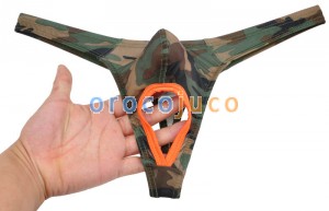 Cool Faux / Camo T-Back Nuts Out Bikini Thong Agujero de la bola Ropa interior de la bolsa corta MU418