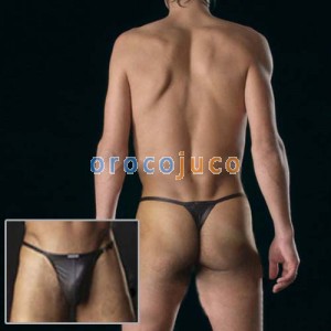 Black Mens sexy Faux leather underwear tanga MU90
