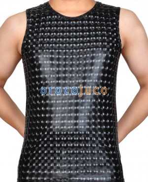 Shiny Men's 3D Pattern Shirt Leather Like Muscle Shirt Tee Tops Faux Sleeveless Верхняя одежда для рубашек SLF-BX