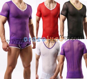 Супер сексуальные мужские тонкие сетчатые рубашки с короткими рукавами Футболки Нижнее белье Чистые футболки Азия Размер M L XL MU1950