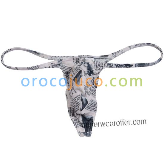 Men's Newspaper Micro Thong Underwear Male Penis Pouch String Tangas Guy T-Back MU732