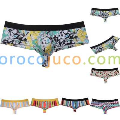 Men's Flowery Bulge Boxer Underwear Shiny 1/2 Coverage Cheeky Bikini Shorts