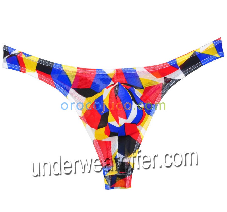 Men's Pattern Thong Yarn Plaid T-Back Mini Bikinis Bulge Pouch Cylinder ...