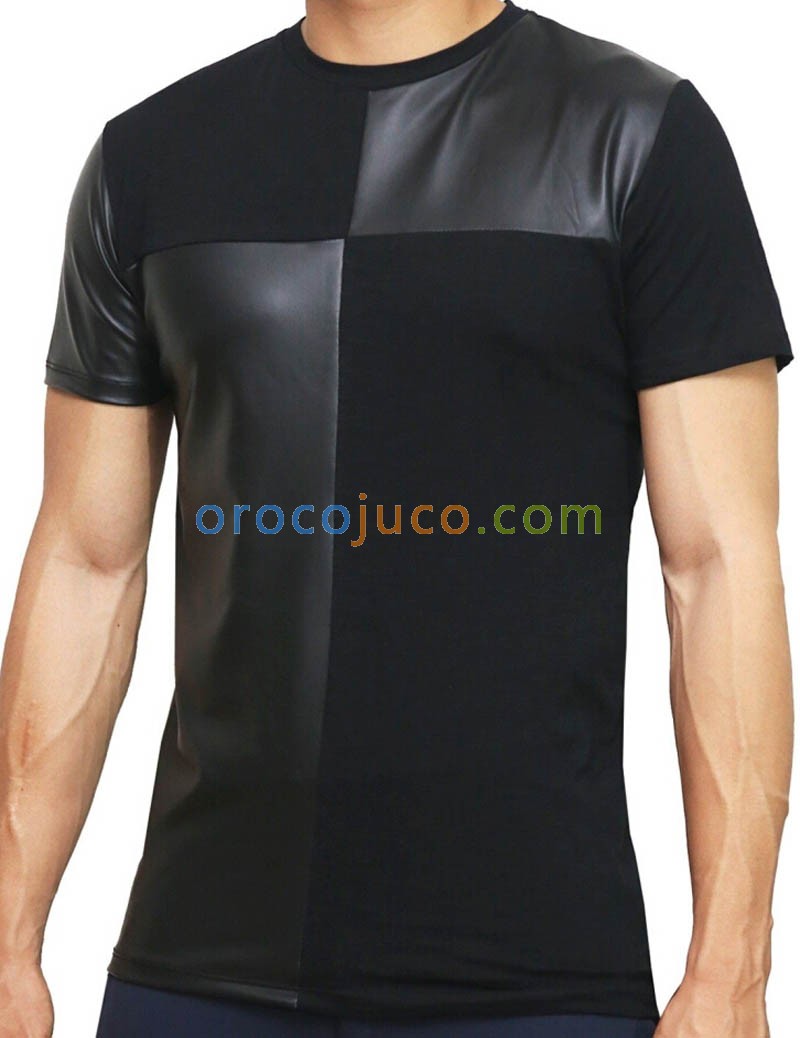 Fashion Men's Cross Splice Rock Short Sleeves Shirt Fitness Wear Cotton Shirt UnderShirt MU396