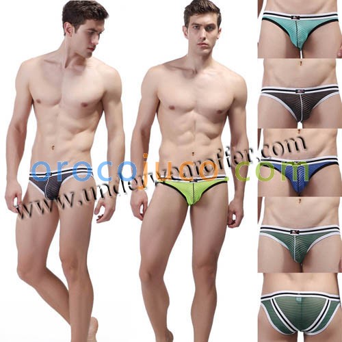 Sexy Men's See-through Stripes Mesh Underwear Hot Pouch Briefs Size S M L XL 6 Colors Offer MU1886