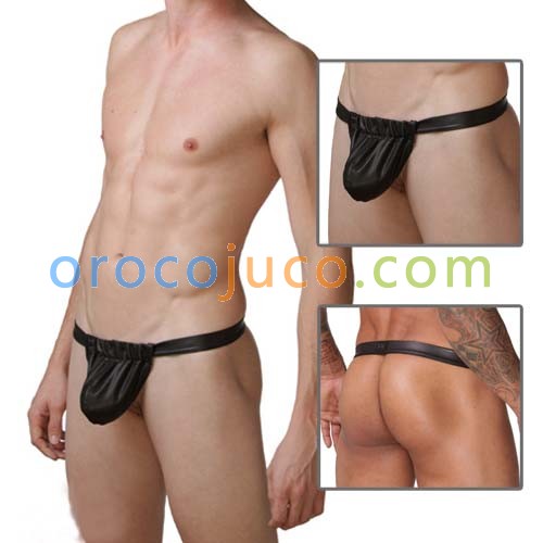 Slingshot Black Mens sexy Faux leather underwear Thong MU96