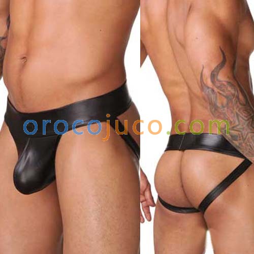 Jockstrap Black Mens sexy Faux leather underwear Thong MU97