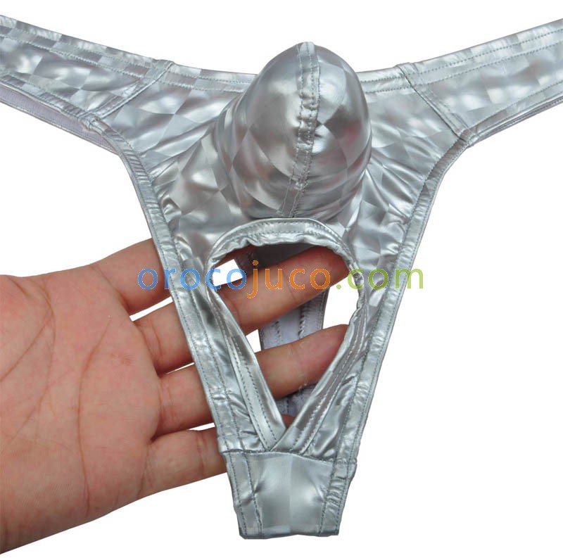 Men Pouch Underwear 3D Pattern T-Back Ball Out Faux Short Hole for Scrotum Thong MU408