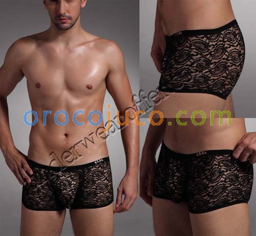 Sexy Men’S U-Briefs Lace Mesh Gripper Trunk Underwear See Through Lace Boxers Briefs MU1905