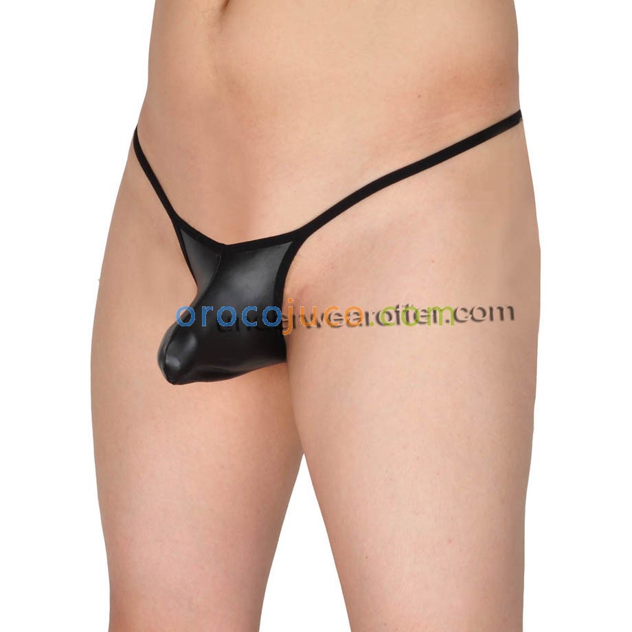 Men's Bulge Pouch Tanga Underwear Leather Like T-Back Male Micro String Thong MU87