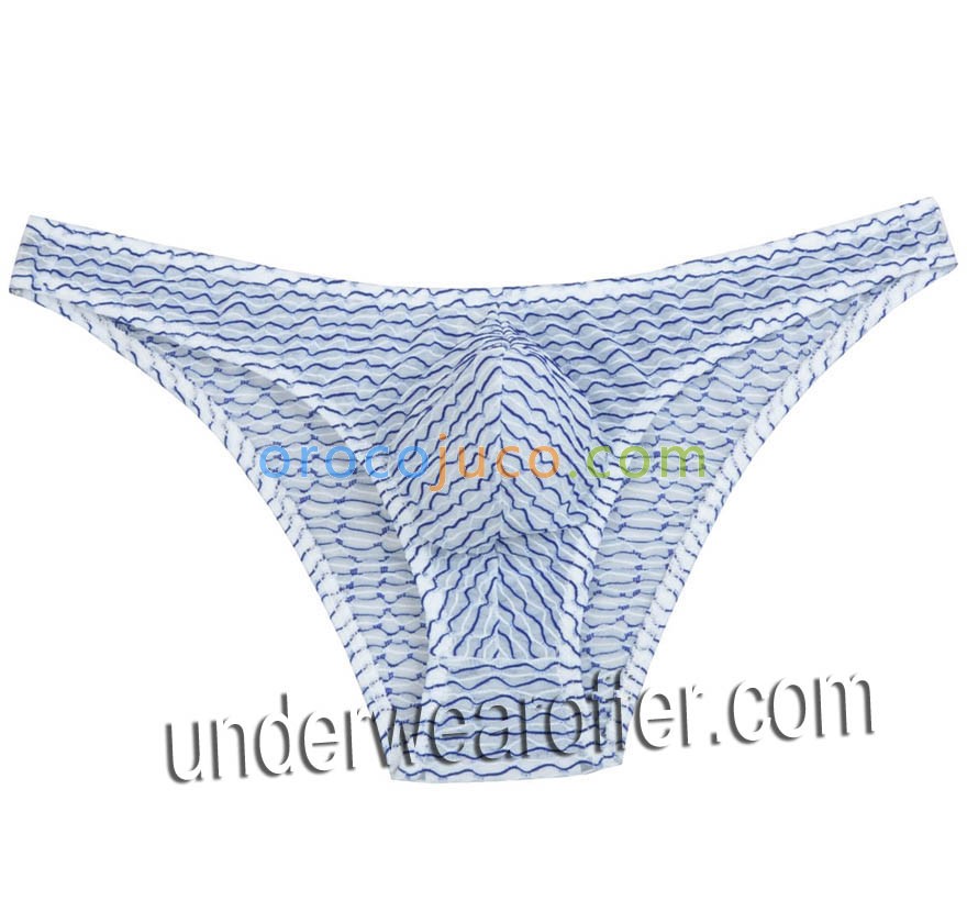 Men's Floating Lace Bikini Mini Briefs Bulge Pouch Male Irregular Stripe Underwear Half Over Hips Short Pants MU262X