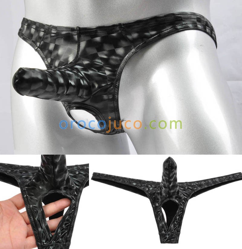 New Men Bikini Long Pouch T-Back 3D Pattern Nuts Out Thong Faux Ball Hole Underwear MU407