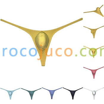 Men's Check Spandex Bikini Pouch Thong G-string Micro T-back Underwear
