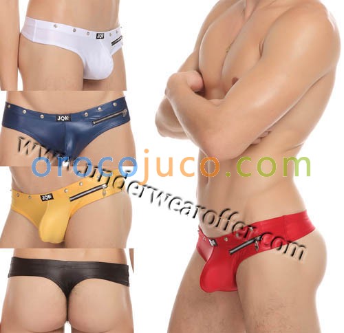 Sexy Men’s Imitation Ieather Thong Bikini Briefs Zipper Underwear Tanga T-back Size M~XL 5 Colors For Choose MU1107 