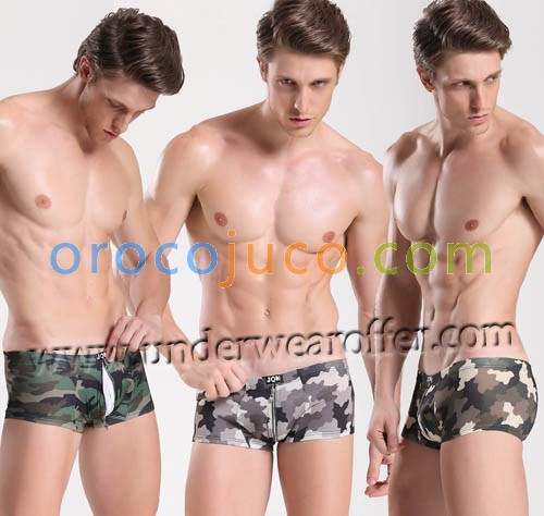 Sexy Men’s Smooth Camouflage Boxers Shorts Ornament Zipper Underwear Cool Bottoms Boxers Asia Size M~XL 3 Colors For Choose MU1118