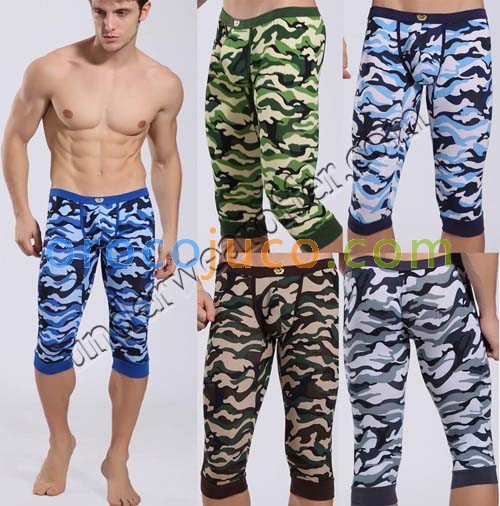 Sexy Men’s Super Low Rise Camouflage Soft Shorts Underwear Fifth Skinny Pants Leggings Underpants Gym Casual Sports Running Fifth Trousers