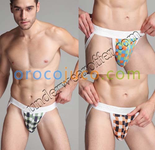 Fashion Men’S Embroidery Bikini Jock Strap Thong Underwear Checked Tartan T-Back Colorful Lingerie  MU1910
