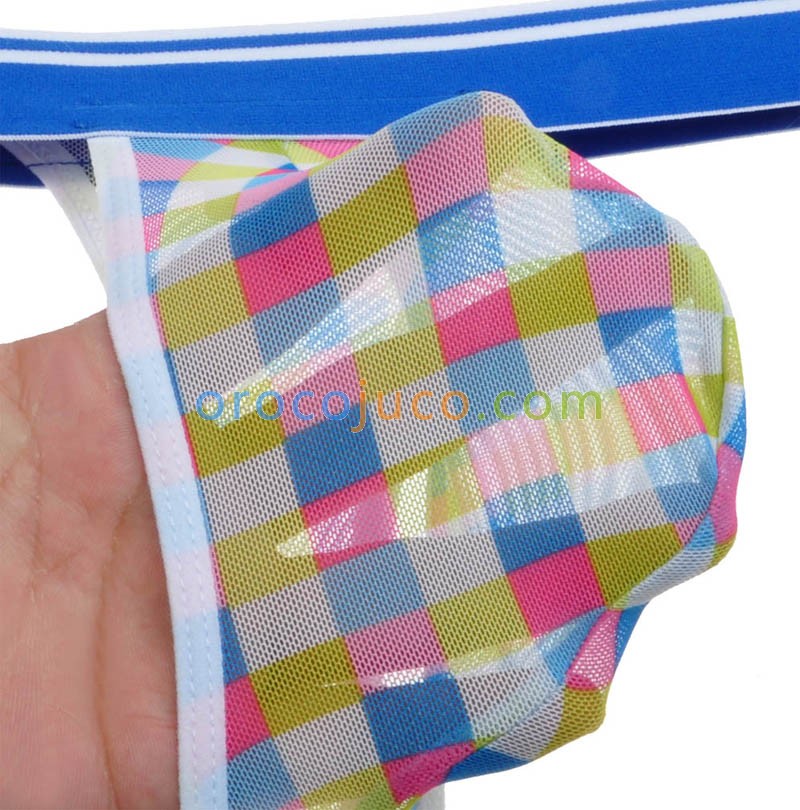 Colorful Checkered Men Pouch Mini T-Back Underwear Mini Thong Belt String Pants MU217X