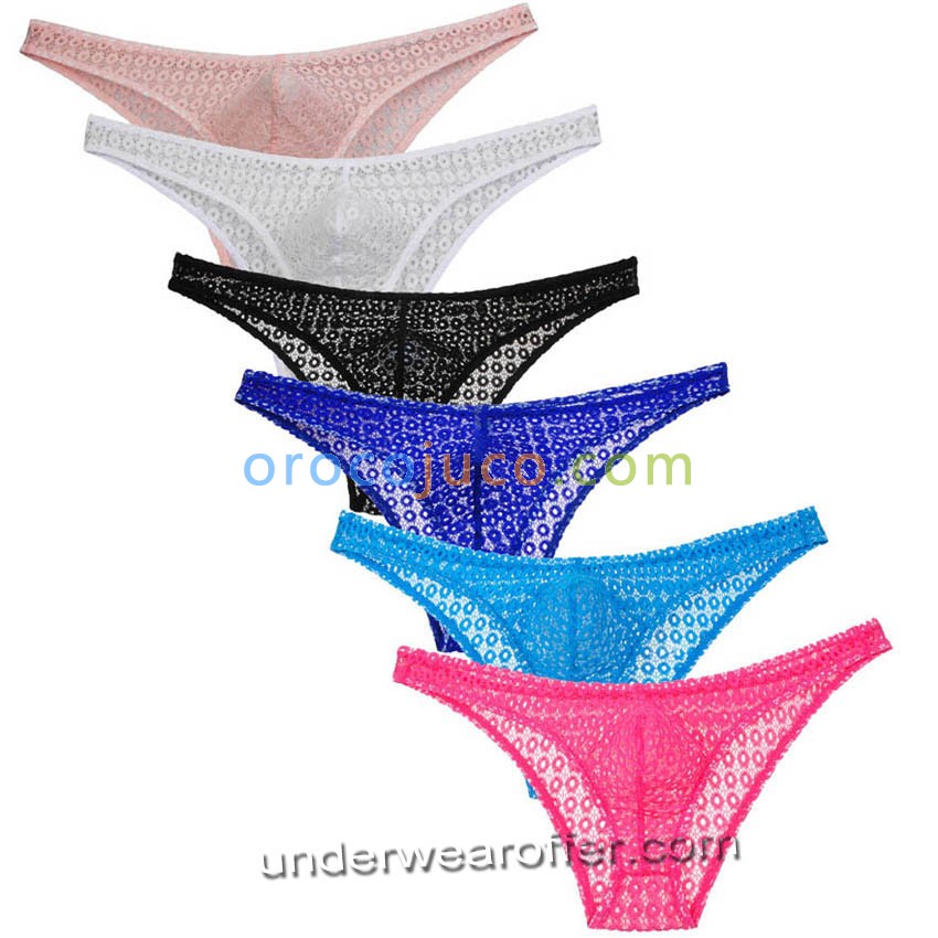 Sexy Men's Bulge Pouch Mini Briefs Lace Thong Underwear See-through Lace Briefs MU234X