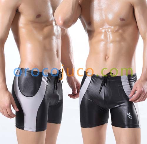 Men's sexy Faux leather Long Swimwear Trunk Board Shorts MU328 M L XL   