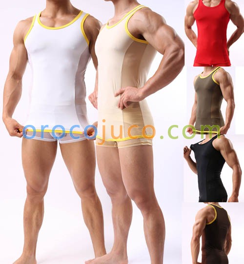 Super Smooth Sexy Men's Splice See Through Mesh Tank Top Underwear T-Shirt Vest Size M L XL MU352