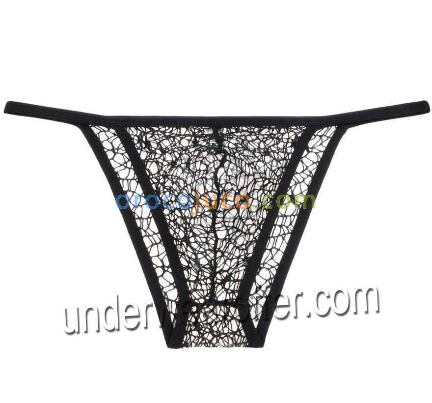 Men's Lace Rope Bikini Brief Mussy Net Gay Sissy Pouch Mini Briefs Underwear Hollow Short String Pants MU884L