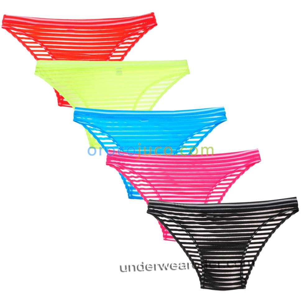 Men's See-through Striped Mesh Briefs Flat Front Underpants Spun Yarn Bikini Briefs Underwear MU1968