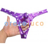 Sexy Men Ball Hole Faux Pouch Underwear Shiny Star T-Back Nuts Out Bikini Thong Pants MUX408