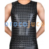 Shiny Men's 3D Pattern Shirt Leather Like Muscle Shirt Tee Tops Faux Sleeveless Top Shirt Wear SLF-BX