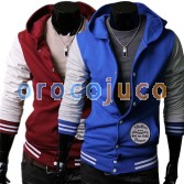 Men’s Stylish Slim Fit Jackets Coats Hoody 4 Size Blue Wine Red MU1027