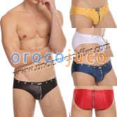 Sexy Men’s Imitation Ieather Bikini Boxer Briefs Zipper Underwear Tanga Briefs Size M~XL 5 Colors For Choose MU1108