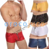 Sexy Men’s Imitation Ieather Boxer Shorts Zipper Underwear Cool Bottoms Boxers Size M~XL 5 Colors For Choose MU1109 