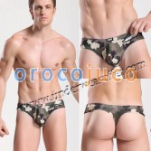 Sexy Men’s Smooth Camo Bikinis Thong Briefs Ornament Zipper Underwear Cool Bulge Pouch T-back Asia Size M~XL 3 Colors For Choose MU1120
