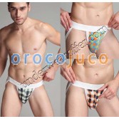 Fashion Men’S Embroidery Bikini Jock Strap Thong Underwear Checked Tartan T-Back Colorful Lingerie  MU1910