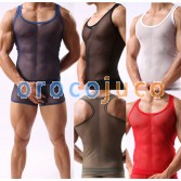 Super Sexy Men's See Through Soft Mesh V-neck Line T-Shirts Underwear Tank Top Vest Size M L XL MU344