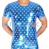 Men Star Pattern Short Shirt Show Top Casual Wear Leather Like T-Shirt Underwear MU404