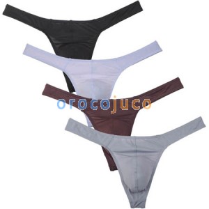Men's Ice Silk Daily Thong Underwear Classics Convex Pouch T-back Bikini Shorts