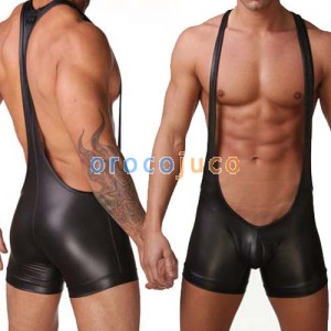 Mens sexy Faux leather Bodysuit underwear MU100