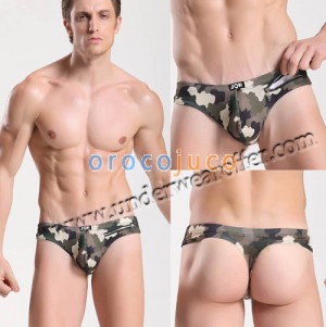 Sexy Men’s Smooth Camo Bikinis Thong Briefs Ornament Zipper Underwear Cool Bulge Pouch T-back Asia Size M~XL 3 Colors For Choose MU1120