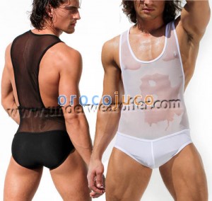 Sexy Man's Leotard Underwear See-through Mesh Singlet Freestyle One-Pieces Fitness Vest 4 Colors M L XL MU1126