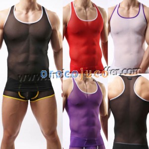 Super Sexy Men's Thin Mesh Sleeveless Shirts Underwear Sheer Tank Top Vest Asia Size M L XL MU1951