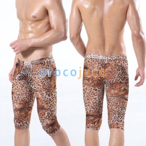 Sexy Leopard Men's Small Mesh Underwear half shorts Boxer U-Briefs design MU312 M L XL