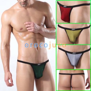 See-through Mens Sexy Big Mesh Underwear Thong Briefs T-BACK MU322 M L XL