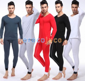 NEW Fashion Men’s Cotton Thermal Set Top  Underwear Long V-neck T-shirts  5 Colors Asia Size M L XL XXL MU363
