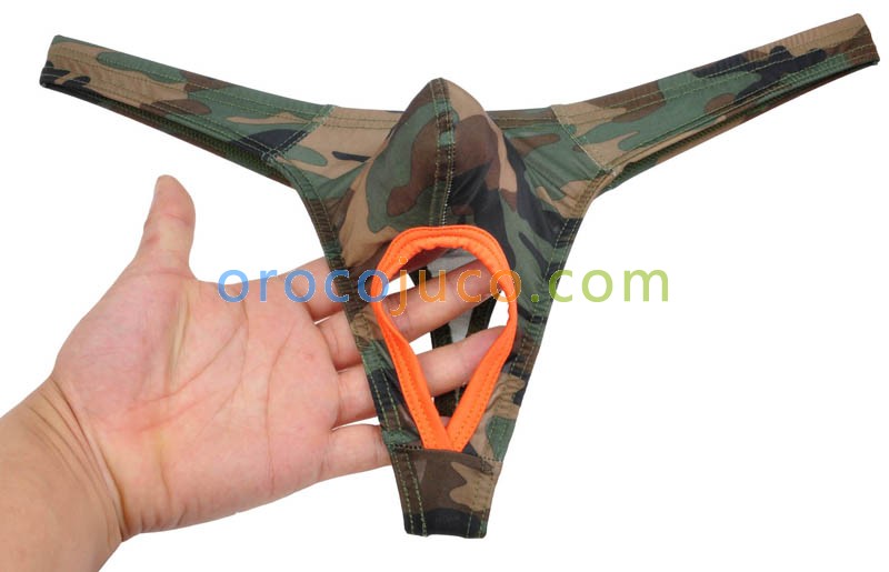 Cool Men's Faux/Camo T-Back Nuts Out Bikini Thong Ball Hole Short Pouch Underwear MU418